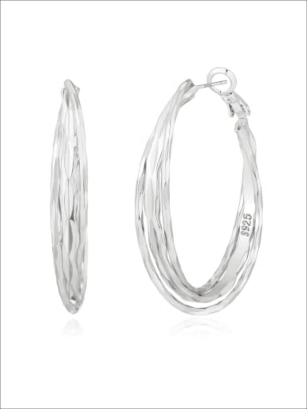 Twisted Silver Hoop Earrings for Women Hypoallergenic 925 Sterling Silver Plated